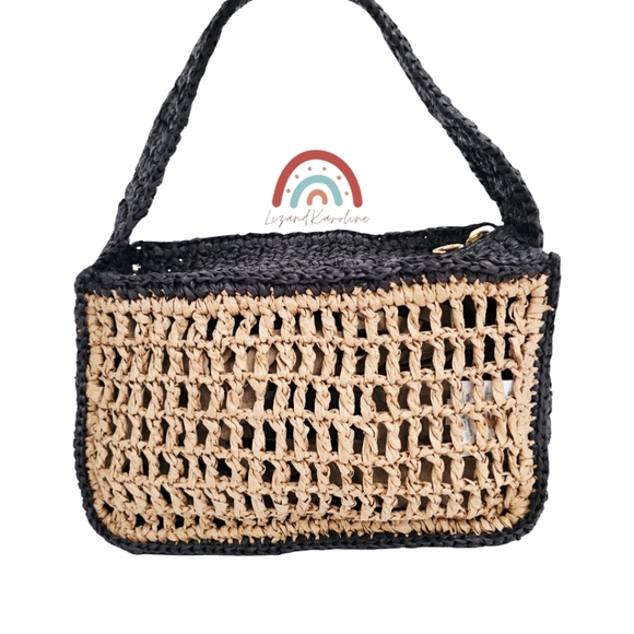 New! J. Crew Paros Open Weave Straw Bag  with Horseshoe Charm - Picture 5 of 16